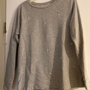 Ann Taylor LOFT Women's Gray Jeweled  Sweatshirt Top Pullover size S